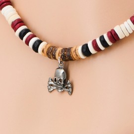 Grass Shack Trading 20" OBX Skull and Crossbones Pirate on Necklace 8mm Diameter Coconut Beads