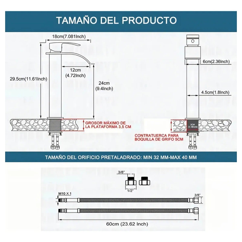 Grifería Banna Negra Monomando Lavabo De Mesada Con Mangueras Incluidas