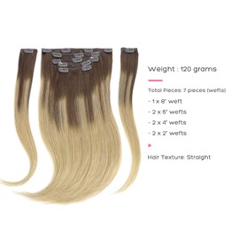Marat Hair Extensions Clip in Human Hair, Chocolate brown to Dirty Blonde Clip in Hair Extensions 20 inch 120g Straight Clip in Hair Extensions Human Hair