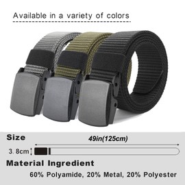 Mens and womens Nylon Canvas Belt, Adjustable Webbing belt, Length 125cm(Black+gray)