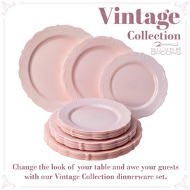 Vintage Collection Set of Blush Dinner, Salad & Dessert Plates - High Quality Embossed Rim Design Disposable Dinnerware - Great for Formal Dinners, Weddings, and Holidays (Set of 30)
