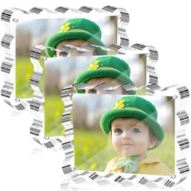 Aheroi 5x7 Acrylic Photo Frames, 3 Pack Clear Acrylic Picture Frame Freestanding Magnetic Scalloped Picture Frames for Desktop Display, Thickened Frameless Double Sided Picture Frame, No Instal