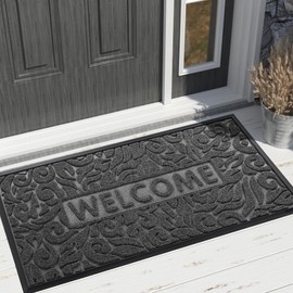 Yimobra Door Mat Indoor Outdoor Entrance, Non Slip Welcome Front Doormats, Heavy Duty Rubber Backing, Stain and Fade Resistant, Low Profile, Easy Clean Patio Garage Floor Mats, 47 x 32, Grey