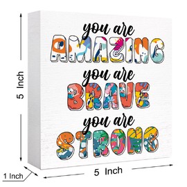 Inspirational Wood Box Sign You Are Amzaing Brave Strong Wooden Block Signs Motivational Quote Desk Décor for Home Office Bedroom Table Décor, Cheer Up Gifts for Women Girl Friend