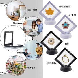 cersaty Pack of 12 Coin Frames Floating Frame, 3D Floating Frame with 12 Bases Display Case Floating Frame for Ring Jewellery Bracelet Pendant Coins Emerald Jade