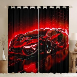 Feelyou Kids Boys Race Car Window Curtains for Living Room Red Sports Car Curtains Kids Teens Boys Extreme Sports Theme Window Drapes Speed Luxury Car Blackout Curtains, 42W X 84L,2 Panels