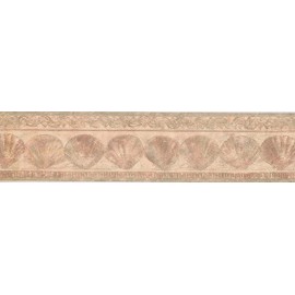 CONCORD WALLCOVERINGS ™ Wallpaper Border Nautical Pattern Seashells for Bedroom Bathroom Cottage Trailer House, Beige Pastel Green, 4.5 Inches by 15 Feet CH105262