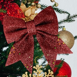 GXFCING Pack of 12 Christmas bows, red glitter bows, Christmas tree, bow bow, Christmas tree decoration bows for Christmas party, Christmas wreath, Christmas tree, 15 x 12 cm