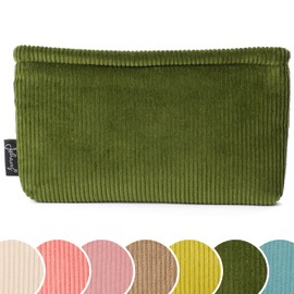 Johans® Storage Case in Corduroy Look (22 x 14 cm) Practical Bag for Microfibre Cloths, Make-Up Utensils, Cosmetics, Travel Accessories, Stylish Cosmetic Bag, Olive & Gold, corduro