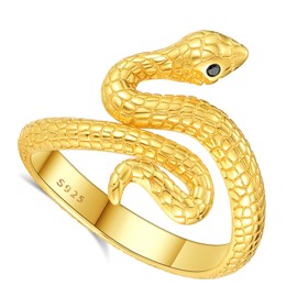 Vito 925 Sterling Silver Snake Ring for Women, 18k Gold Adjustable Snake Band Ring, Open Cool Snake Ring Jewelry Gift for Daughter Friends, Sterling Silver, No Gemstone