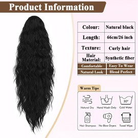 XFSRG 66cm Maislocken Pferdeschwanz Haarextension Zopf Haarteil Mit Klammer Haarverlängerung Echthaar Flauschige Pferdeschwanz Haarteile Echthaar Clips Für Party(Schwarz)