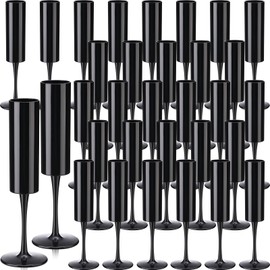 Domensi 30 Pcs Champagne Flutes Bulk Acrylic Goblet 6 oz Square Wine Glasses Black Toasting Drinking High Stem Champagne Cup Unbreakable Reusable for Wedding Bachelorette Anniversary
