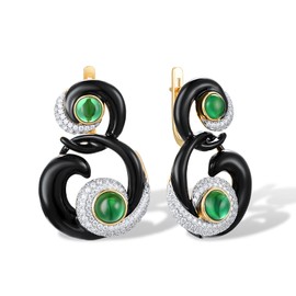 Santuzza 925 Sterling Silver Green Gemstone Drop Earrings Enamel Snake Dangle Earrings (Black-Green)