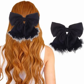 Gangel Large Bow Hair Clips Big Satin Bows Hair Clips Black White Bows Hair Clip Feather Bowknot Barrette Prom Bow French Style Hair Accessories for Women (black, one size)