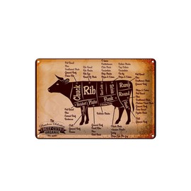 Ontrada Tin Sign 20 x 30 cm Curved Beef Cuts Organic Butcher Shop Decorative Gift Sign