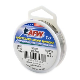 American Fishing Wire Surfstrand Micro Supreme, Alambre líder de Acero Inoxidable Desnudo 7x7, Prueba de 65 Libras, 0.04 Pulgadas de diámetro, Brillante, 5 m