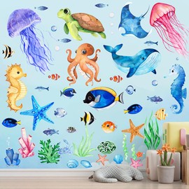 Ocean Fish Wall Decals Stickers,Ocean Wall Decal Stickers Sticker PVC Self-Adhesive Peel and Stick for Bedroom Home Nursery Bathroom Decorations