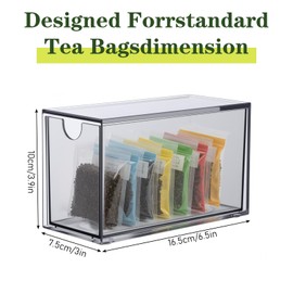 6 Pack Clear Acrylic Tea Bag Organizer Drawer, Stackable Tea Bag& Coffee Storage Container, Multi-Purpose Drawer Organizer for Drawer, Cabinet, Pantry, Kitchen, Countertop