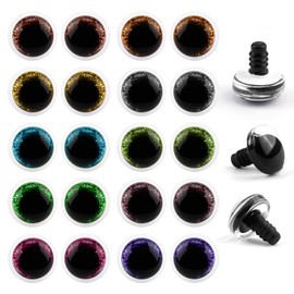 Pack of 20 Glitter Eyes for Crochet Animals, 20 mm Safety Eyes for Crochet Animals, Amigurumi Eyes with Washers, 3D Design, Plastic Craft Eyes for Dolls, Teddy Bears, Plush Toys and Stuffed Animals
