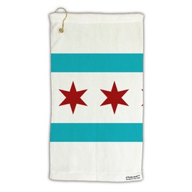 TooLoud Chicago Flag AOP Micro Terry Gromet Golf Towel 15" x 22" All Over Print