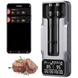 Termómetro inalámbrico digital para carne, termómetro Bluetooth de 800 pies para cocinar, precisión certificada por NIST, base independiente sondas do