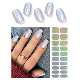 Semi Cured Gel Nail Strips, 20pcs Gel Nail Stickers UV, Semi Cured Gel Nail Wraps for Home Nails DIY (B Laser)