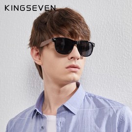 KINGSEVEN New Black Walnut Sunglasses Wood Polarized Sunglasses Men's Glasses Handmade UV400 Protection Eyewear (Green)