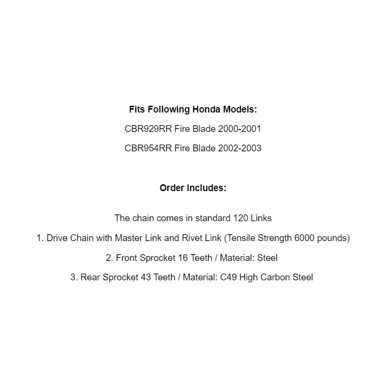 Caltric Drive Chain & Sprockets Kit for Honda CBR929RR CBR954RR