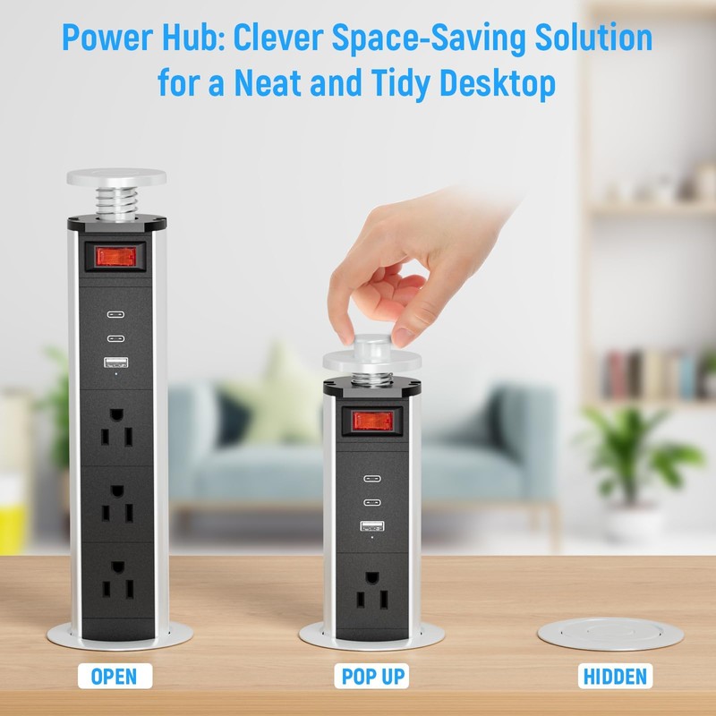 XBA 2-1/2" Pull Up Outlet for Countertop, USB-C PD 20W