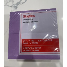 Staples Sticky Notes 3" x 3" Bright Colors 24 Pads 100 Notes Per Note Pad New