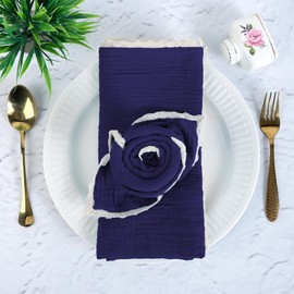 FINGERCRAFT Servilletas de Tela para Cena de Algodón Muselina Doble Gasa Paquete de 12 con Encaje Clásico para Uso Diario, Boda, Navidad, Pascua - Las Servilletas de Tela son Preencogidas y de Buena