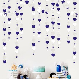JIALWSJWAN 4 Sets of Silver/Blue Heart Shaped Paper Tassels Garland for Baby Shower Engagement Party Bridal Party Birthday Party Graduation Ceremony Nautical Theme Party Decoration