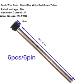 RUNCCI-YUN 6 pieces USB C female 5V 3A 6-pin with snap groove buckle, 6-wire USB C solder mounting socket with PD function, 150 mm 24 AWG wires, black