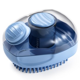 JIGA Cat Brush, Dog Bath Brush with Shampoo Dispensing, Dog Brush for Shedding with Self Cleaning, Dog Grooming Supplies, Blue