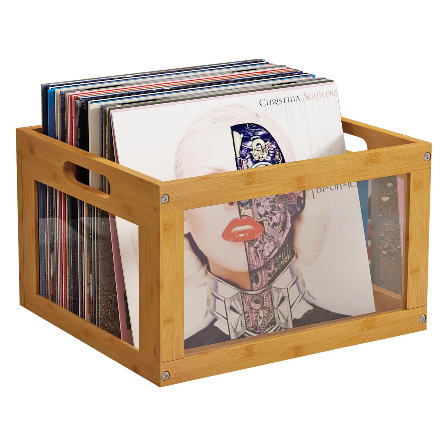 AEEHFENG Vinyl Record Storage Record Crate Bamboo Visual Record Holder ...