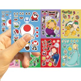 24 Sheets Make Your Own Mario Stickers for Kids,Make a Face Stickers Make-a-Face Party Favors DIY Stickers for Children,Tear Resistant Reusable Sticker,Gift of Festival,Reward,Art Craft,School