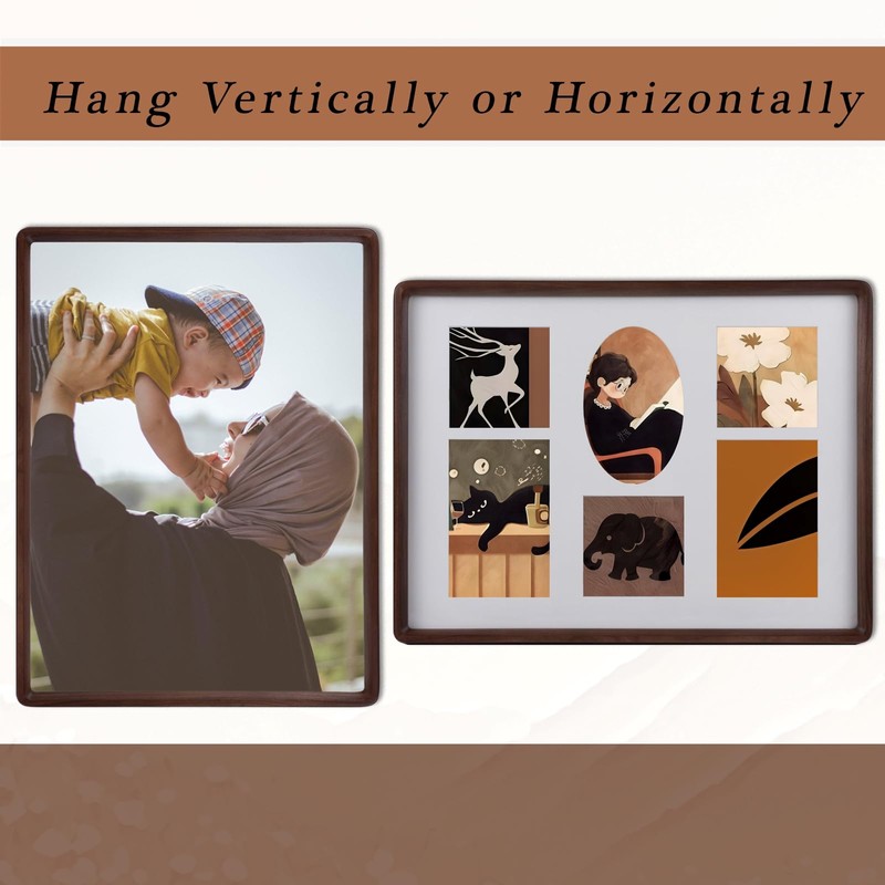 12x16 Collage Picture Frame, 6 Photos Display, Walnut Wood