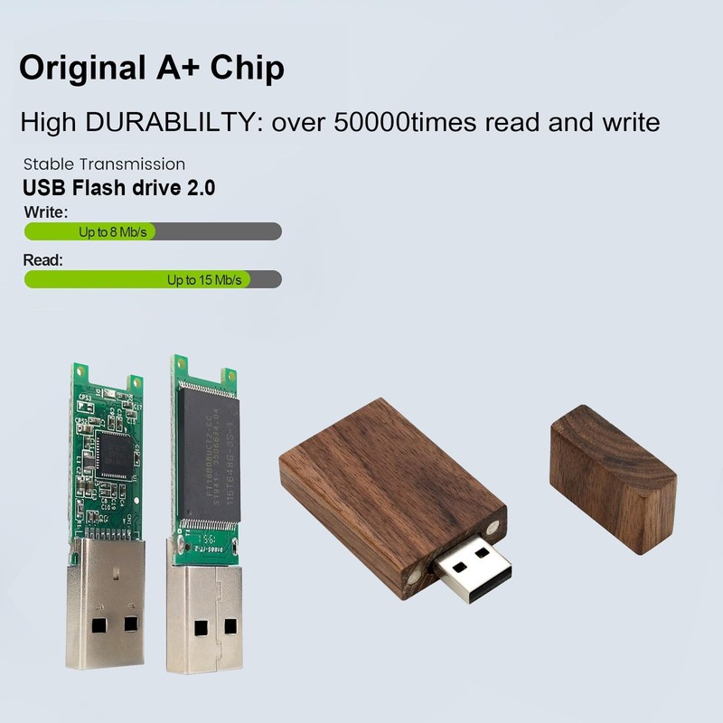 Yaxiny 5 Pack Rechteck Walnuss Holz 2.0 USB Flash Drive
