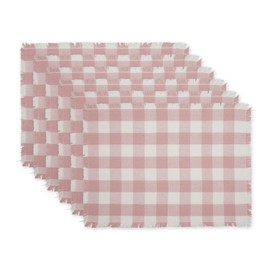 DII Heavyweight Fringed Check Tabletop Collection, Placemat Set, 13x19, Pale Mauve, 6 Piece