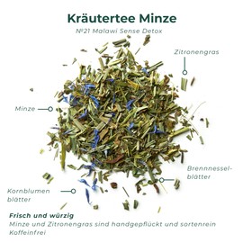 Soolong Nr. 21 Premium Detox Tee aus Malawi - Frisch und würzig mit Minze, Zitronengras und Kräutern - Nachhaltiger loser Tee - Dose 60g - Sense Malawi