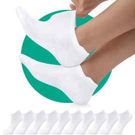 EKSHER 10 Pairs Unisex Plain Trainer Socks with Padded, Short Half Socks, Quarter Cotton Net Breathable Black White, White*10, 43 - 46