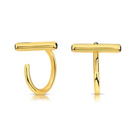 14k Yellow Gold Half Hoop Earrings Gold Bar Huggie Hoops for Women Open Hoop Earrings Small Hugger Hoop Earrings