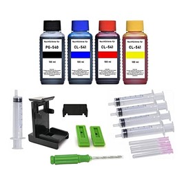Refill Set - 4 x 100 ml Refill Inks Compatible with Canon PG-540 (XL) and CL-541 (XL) Printer Cartridges 100 ml Each Black, Cyan, Magenta, Yellow, Adapter, Hand Drill, Filling Instructions,