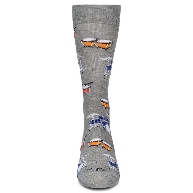 MeMoi Men's Embroidered Drums Rayon Crew Socks Med Gray Heather