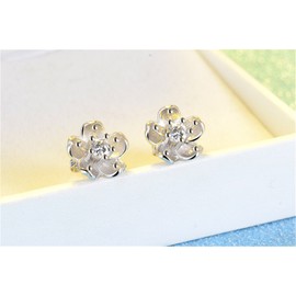 BROWOL Earrings Stud Earrings 925 Sterling Silver Fashion Small Fresh Cherry Blossom Mosaic Diamond Hypoallergenic Earrings Gift for Women, Sterling Silver, Diamond