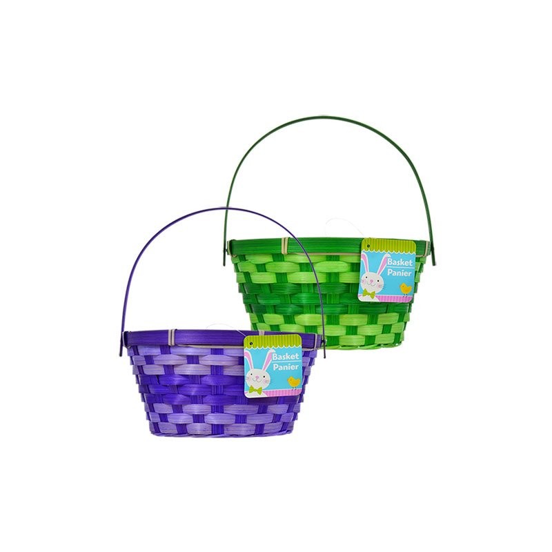 Greenbrier (4) Round Woven Bamboo Easter Baskets with Hinged Handles