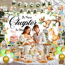Storybook Baby Shower Decorations Storybook Welcome Baby Banner A New Chapter Storybook Baby Shower banner Backdrop Balloons Hanging Swirls