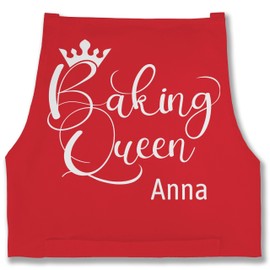 Geschenk mit Namen personalisiert by Shirtracer - Apron - Baking Apron Women - Baking Queen with Name - Gift Mum Grandma Birthday Christmas Mother's Day Baking, 5 Red