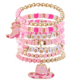 cnomg Western Cowgirl Bracelets Cowgirl Beaded Stretch Bracelets for Women Summer Beach Jewelry Accessories Christmas Birthday Gifts (Pink)