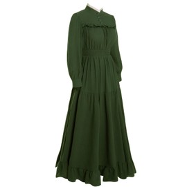 Vibsion Victorian Dress for Women 1800s Long Sleeve Edwardian Dress Medieval Renaissance Costume Army Green XXL